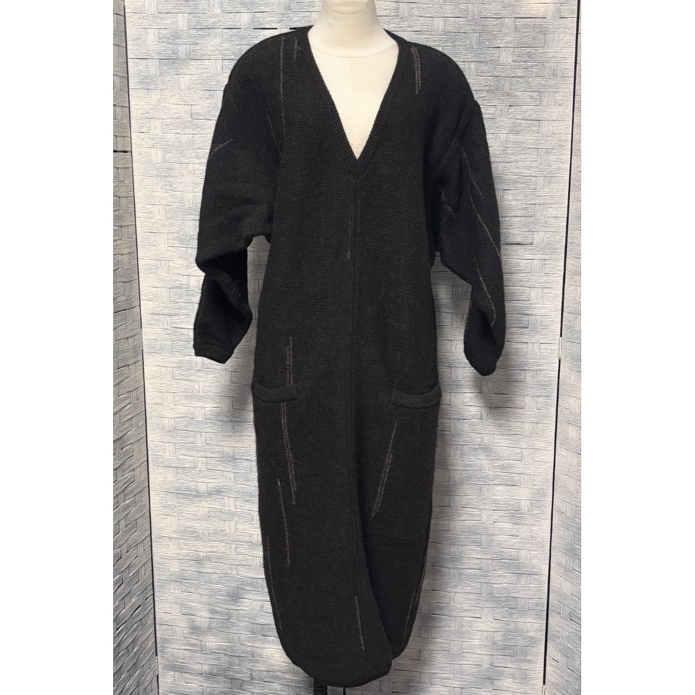Tahari Womens M Grey Alpaca Blend V-Neck Dolman Sleeve Midi Sweater Dress Italy